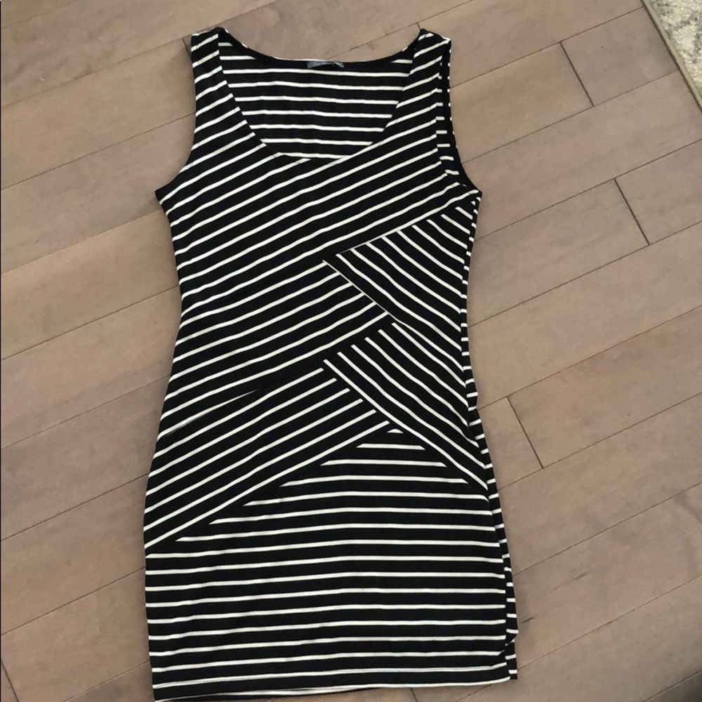 Asymmetrical black and white striped dress